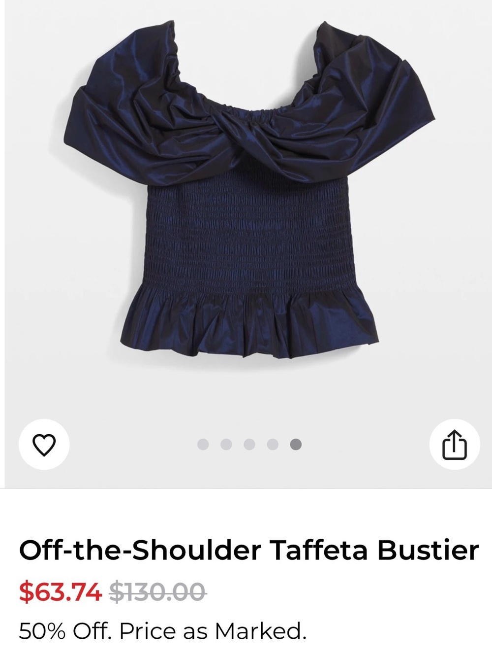White House Black Market Black and Blue Iridescent Taffeta Off-Shoulder Bustier
